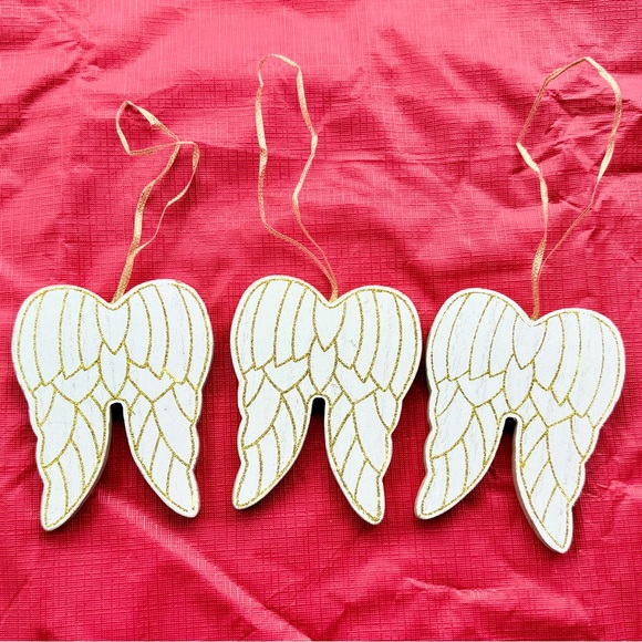 Pottery Barn Other - Angel Wings Christmas Wood Ornaments Set of 3